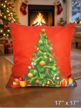 Christmas Tree Print Cushion W/ Filler